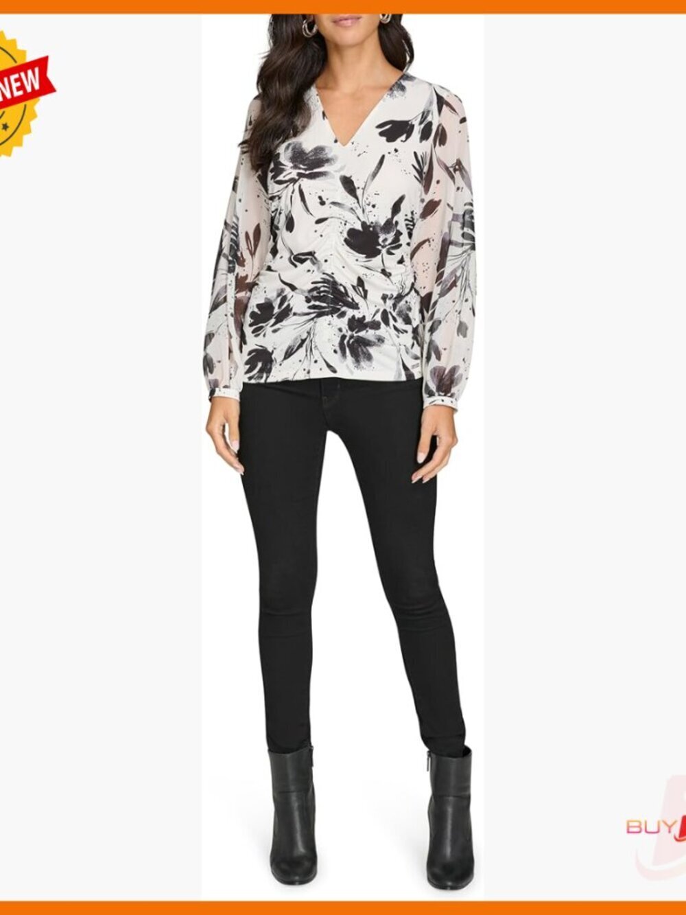Long Sleeve V-Neck Sweater Top, Animal Print, Polyester Spandex Blend